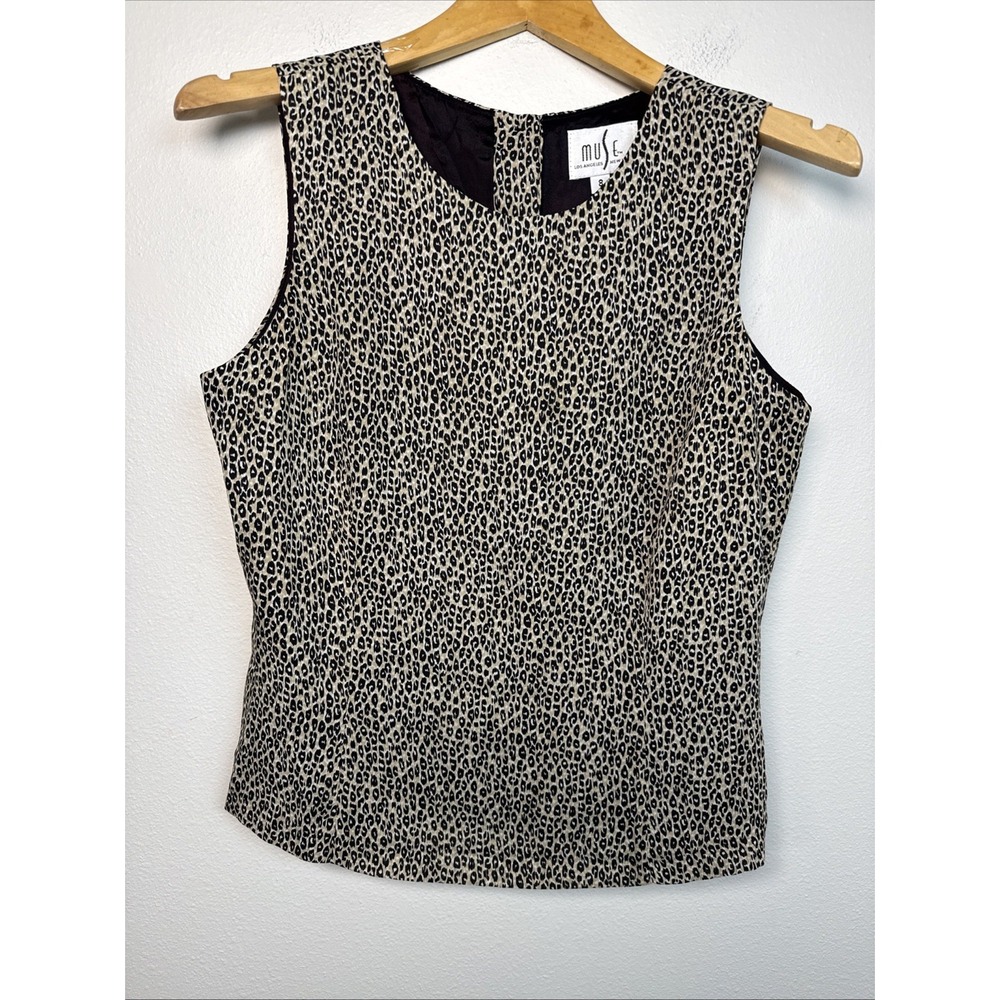 Vintage Muse‎ Leopard Print Tank Shirt Button Back Size 8 Made in USA